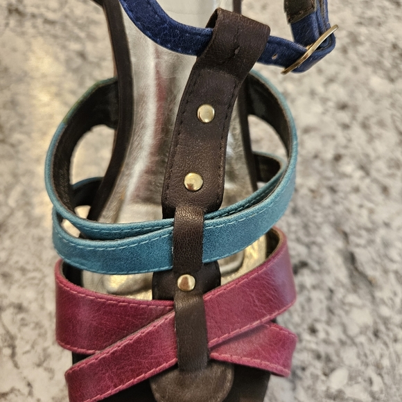 Size 10 Cork Wedge Colorful Heeled Sandals - Picture 5 of 10